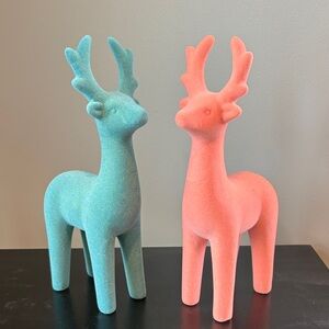 Charming Deer Figurines - Teal and Coral